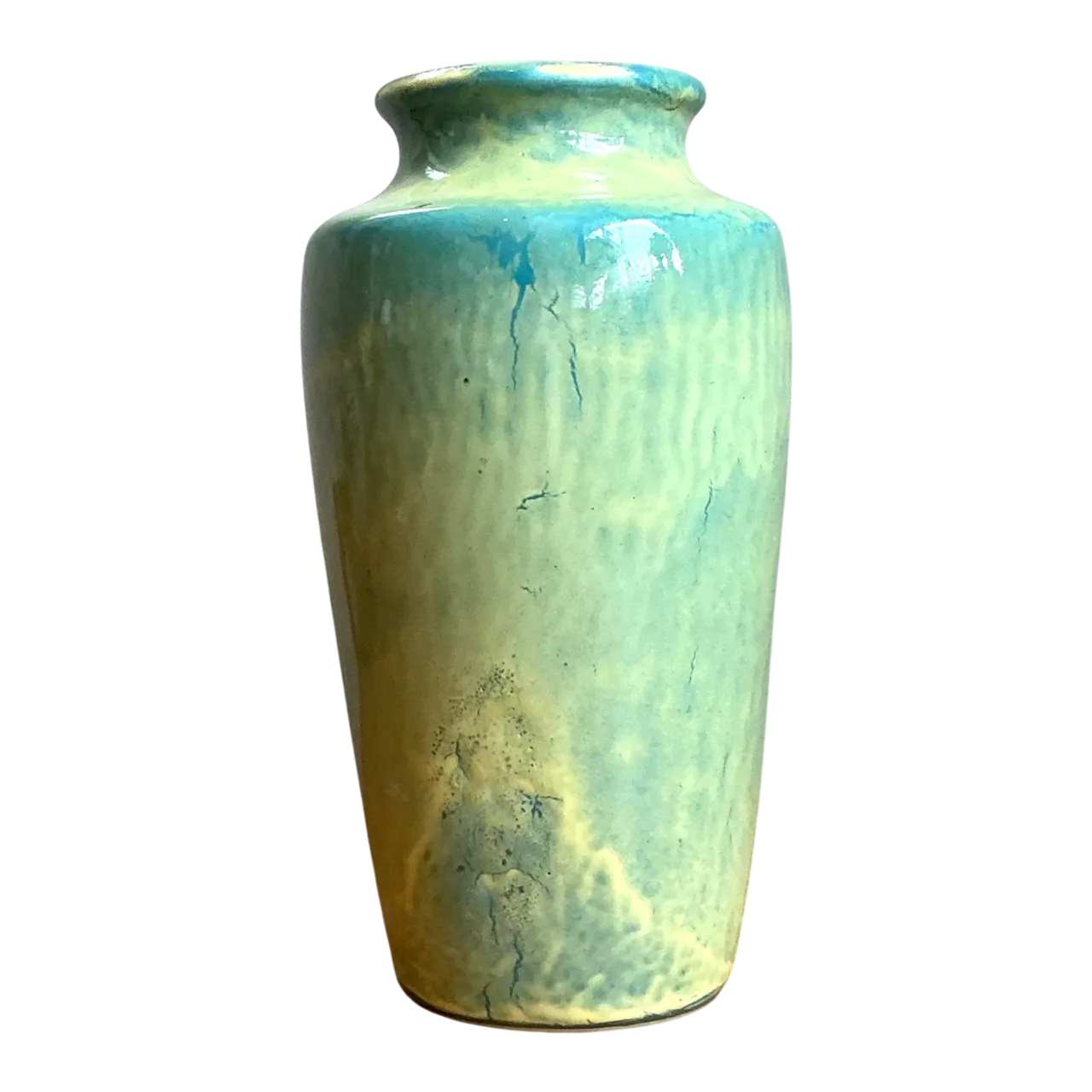 Vintage Blue and Yellow Glazed Ceramic Vase