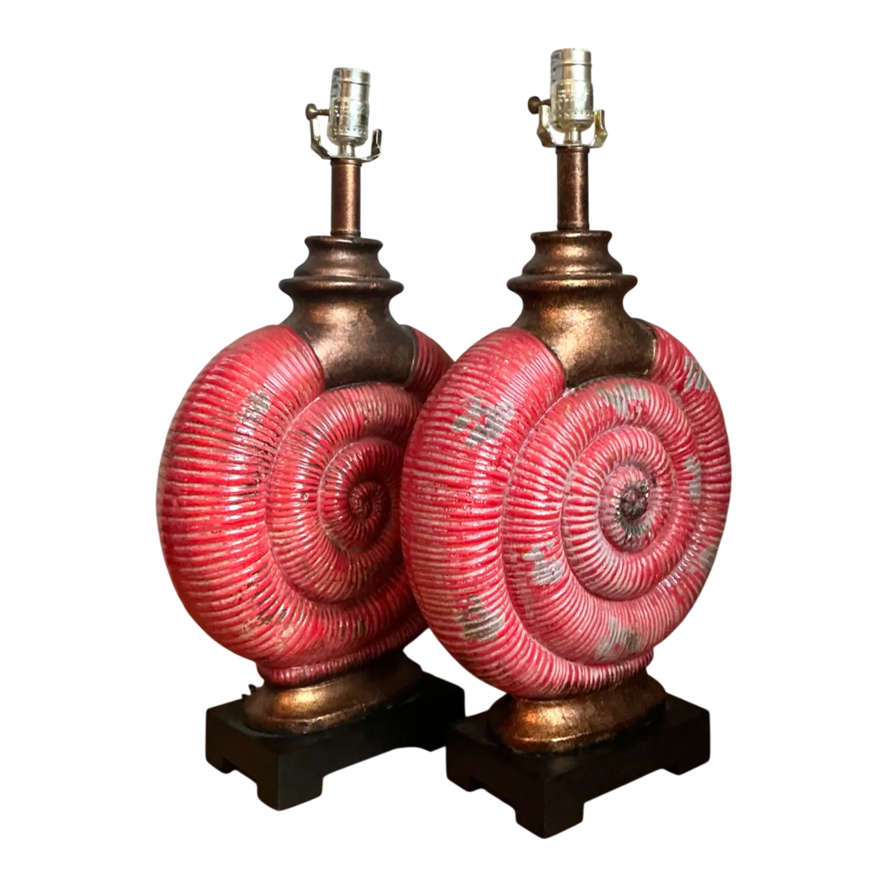Vintage Red Nautilus Ceramic Table Lamps