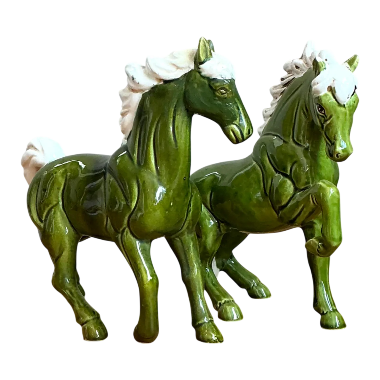 Vintage Green Ceramic Horse Figurines