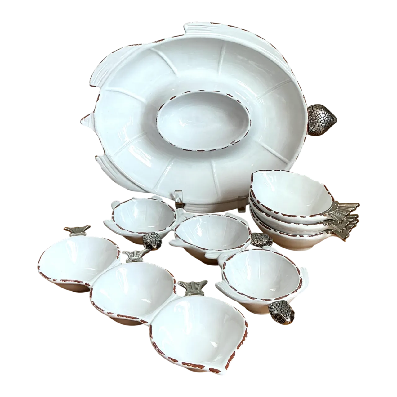 Vintage White Ceramic Fish Motif Serving Set