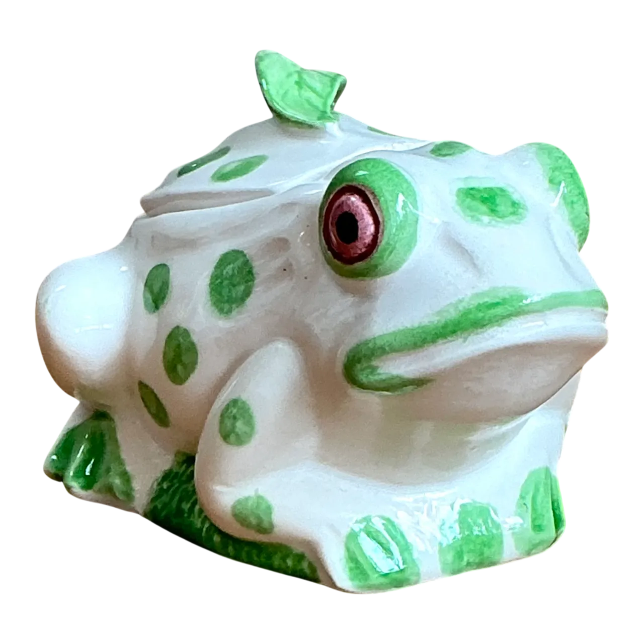 Vintage White and Green Frog Ceramic Sugar Bowl