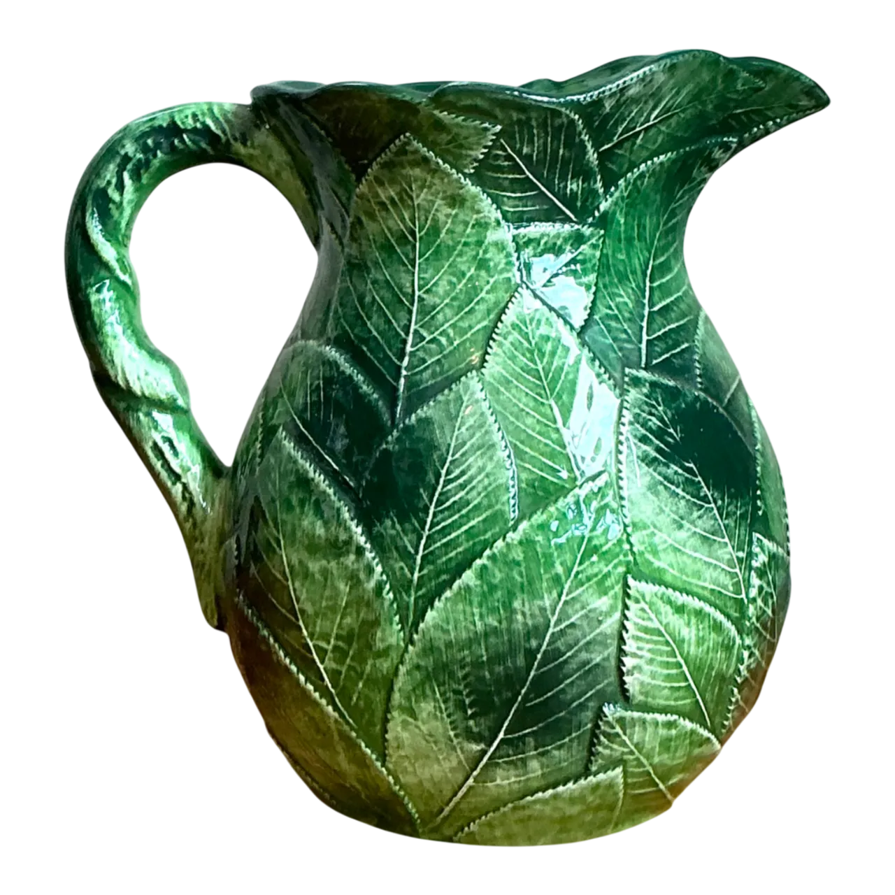 Vintage Green Leaf Motif Ceramic Pitcher