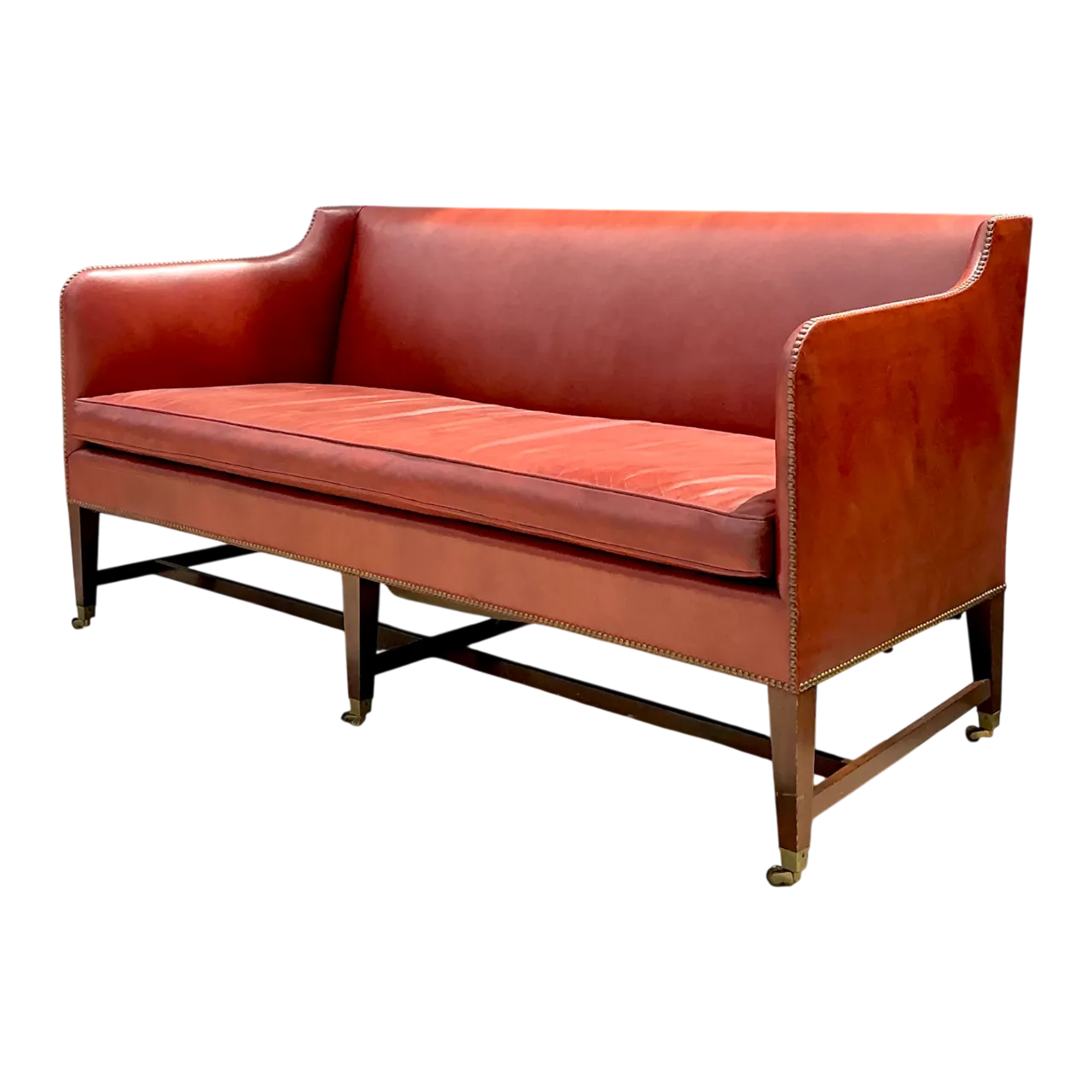 Vintage Saybolt And Cleland Nailhead Trim Leather Sofa