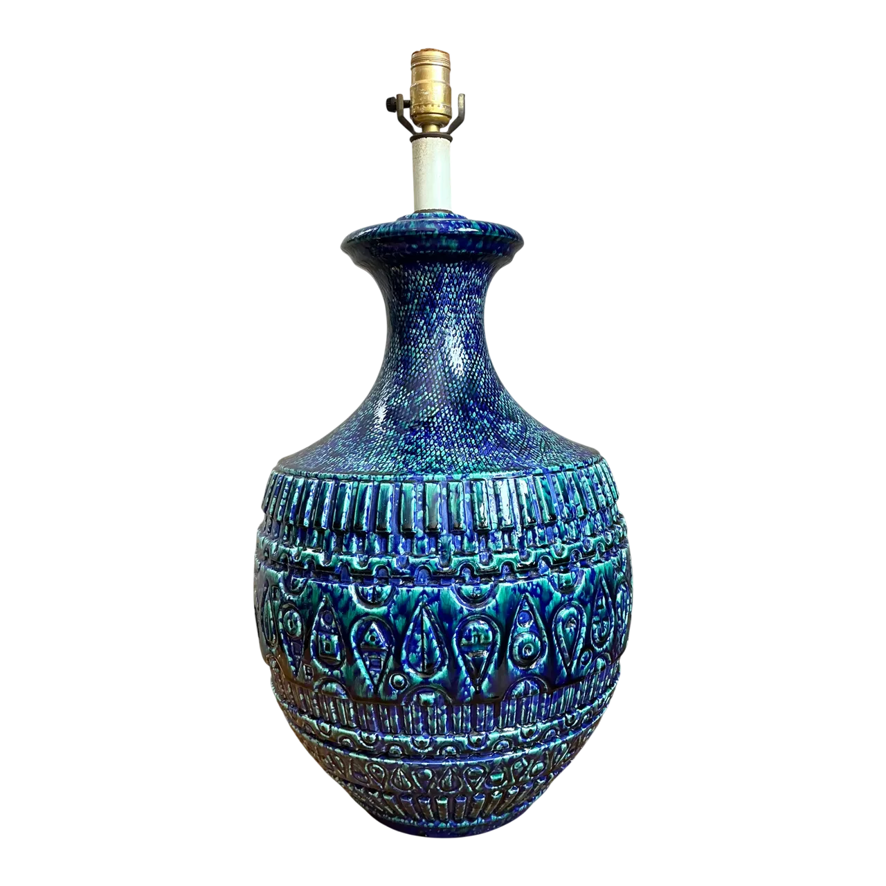 Vintage MCM Blue Glazed Ceramic Lamp