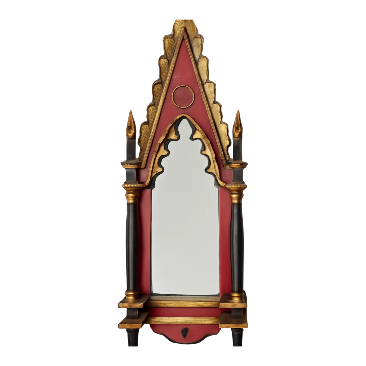 Vintage Gothic Revival Wood and Mirrored Glass Wall Mirror