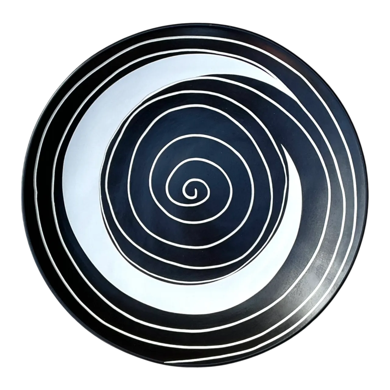 Vintage Monumental Black and White Spiral Ceramic Plate