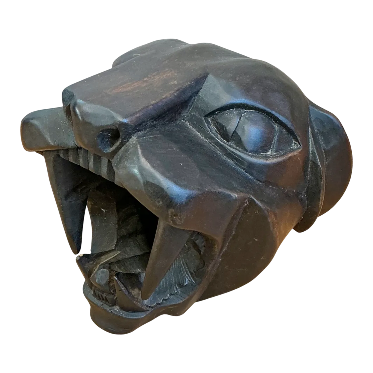 Vintage Hand-Carved Wooden Panther Head