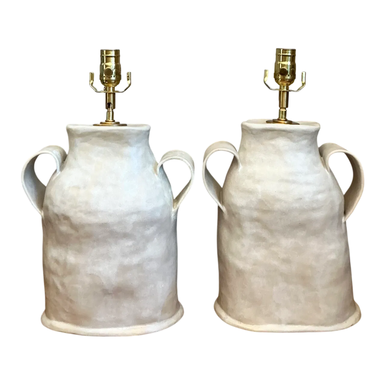 Vintage Biomorphic Double Handled Studio Pottery Lamps