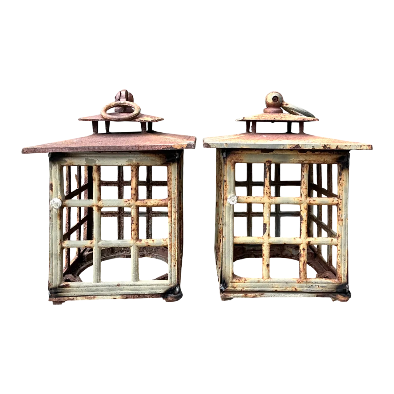 Vintage Rustic Metal Lanterns - A Pair