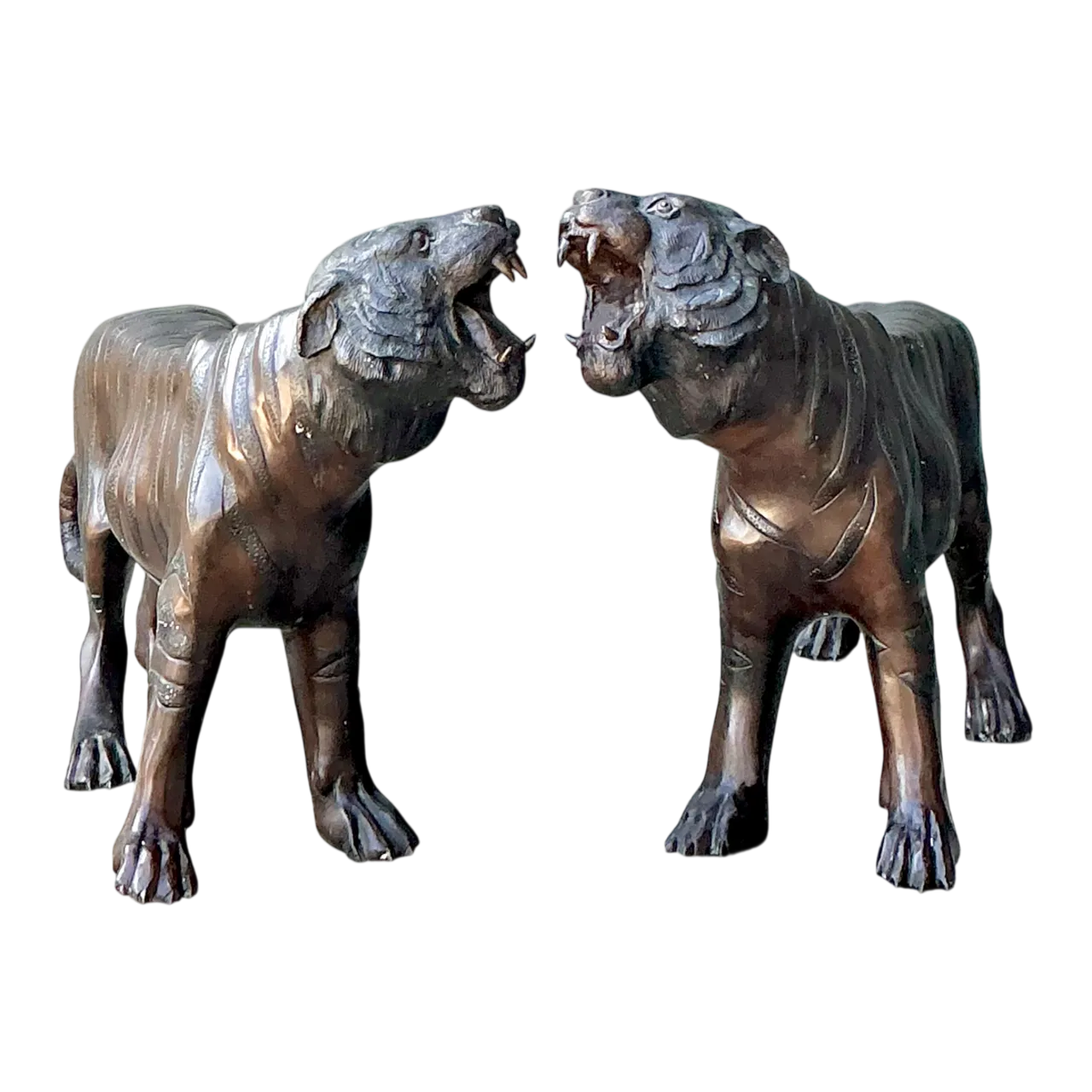 Vintage Bronze Tiger Sculptures - A Pair