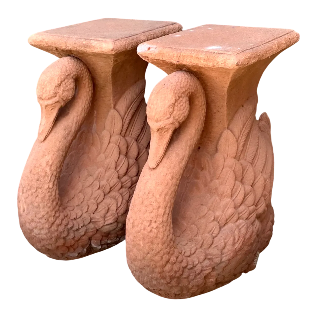 Vintage Cast Cement Swan Low Stools - A Pair