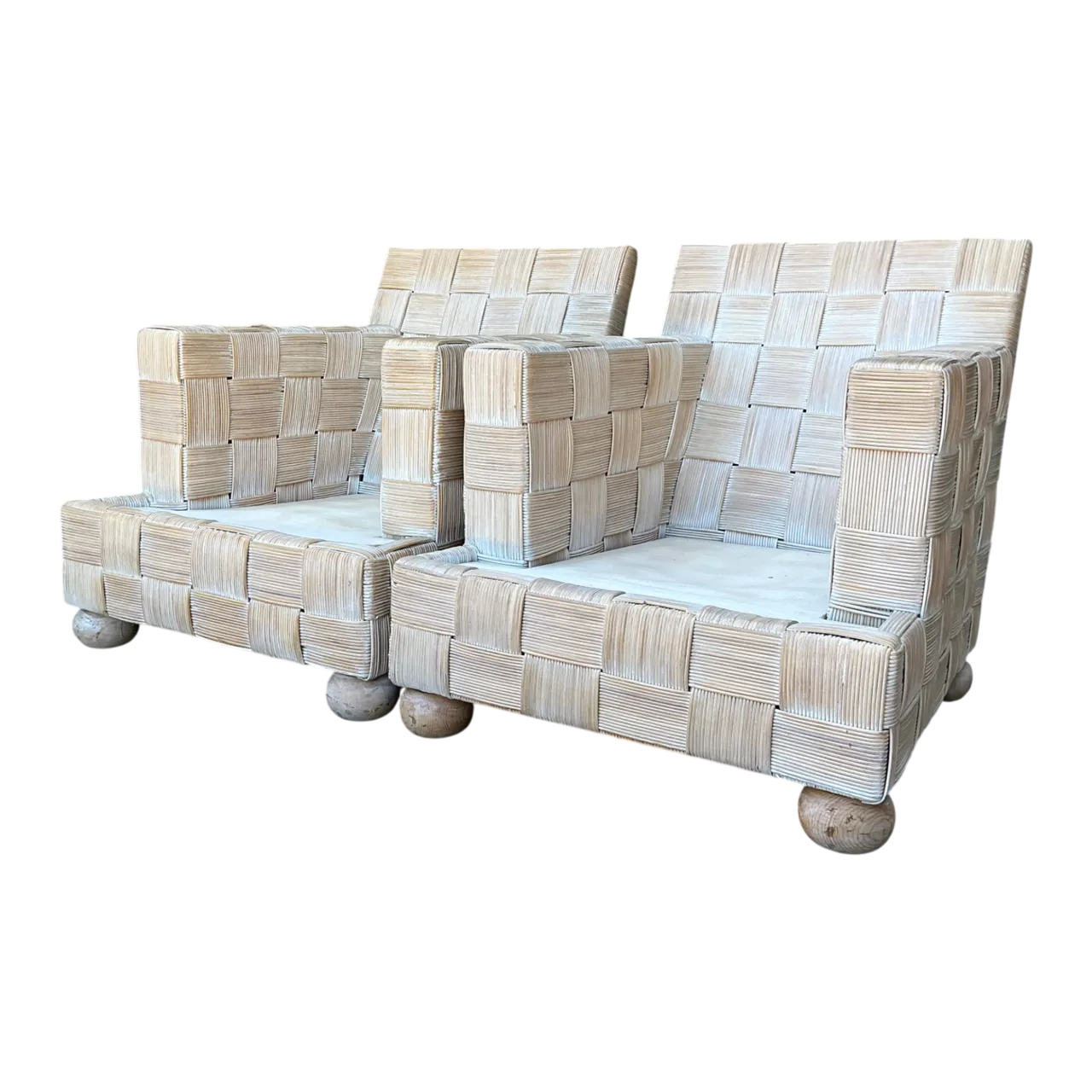 Vintage Woven Rattan Lounge Chairs After John Hutton For Donghia