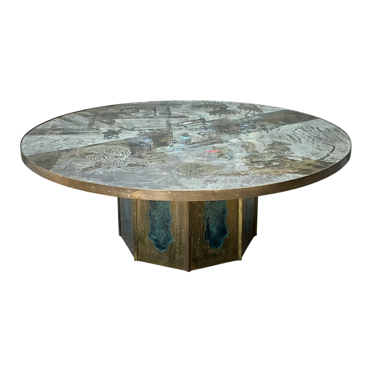 Vintage Phillip and Kelvin Laverne Etched Bronze Coffee Table