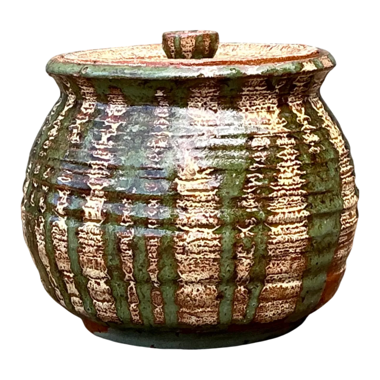 Vintage Textured Pottery Lidded Jar