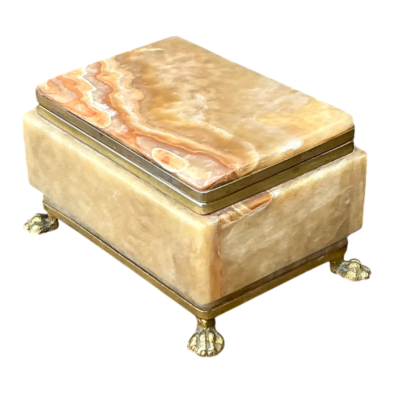 Vintage Onyx and Brass Footed Box