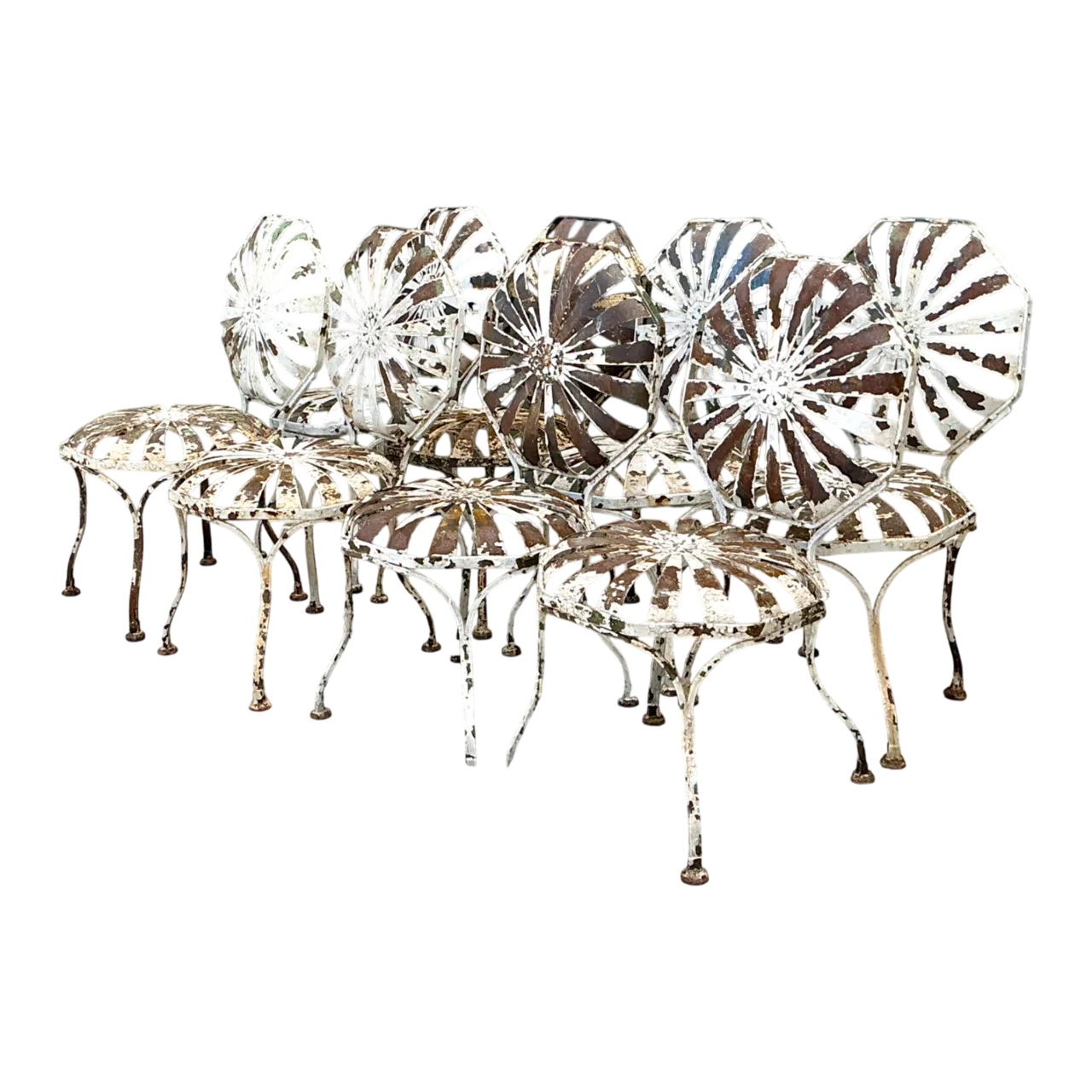 Vintage Francois Carre Sunburst Garden Chairs - Set of Eight
