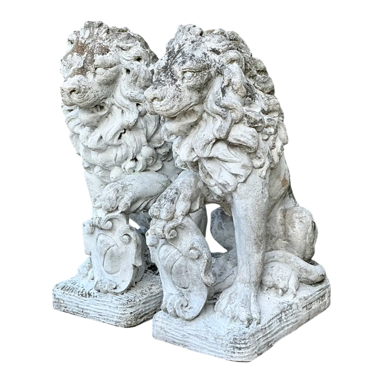 Vintage Italian Cast Cement Lion Statues - A Pair