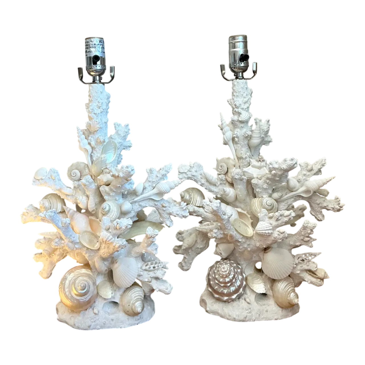 Vintage Shell Encrusted Faux Coral Table Lamps - Pair