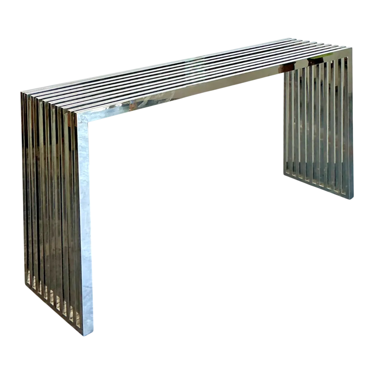 Vintage Chrome Slat Console Table After Ralph Lauren