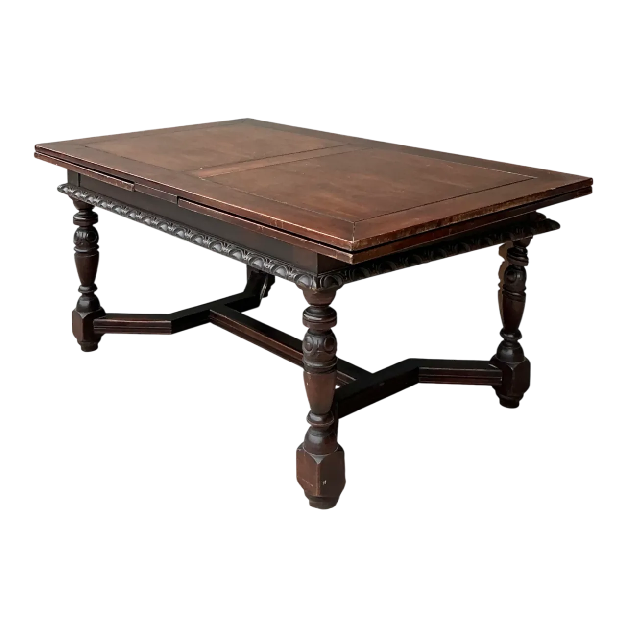 Vintage Carved Wood Extension Dining Table