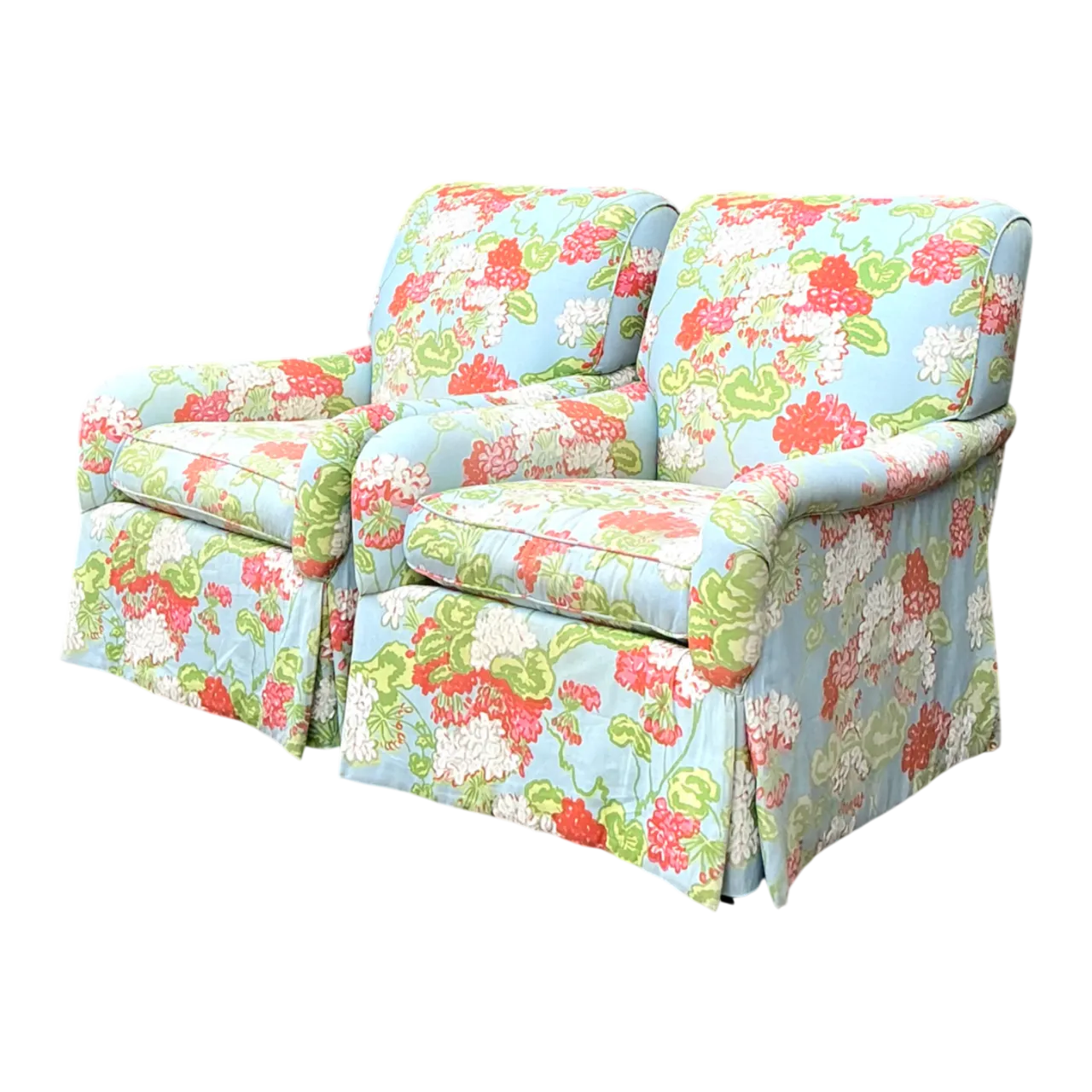 Vintage Floral Upholstered Armchairs - Pair