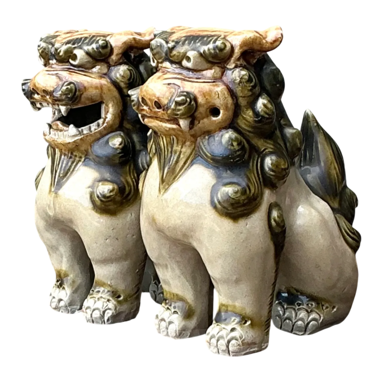 Vintage Ceramic Foo Dog Statues - Pair