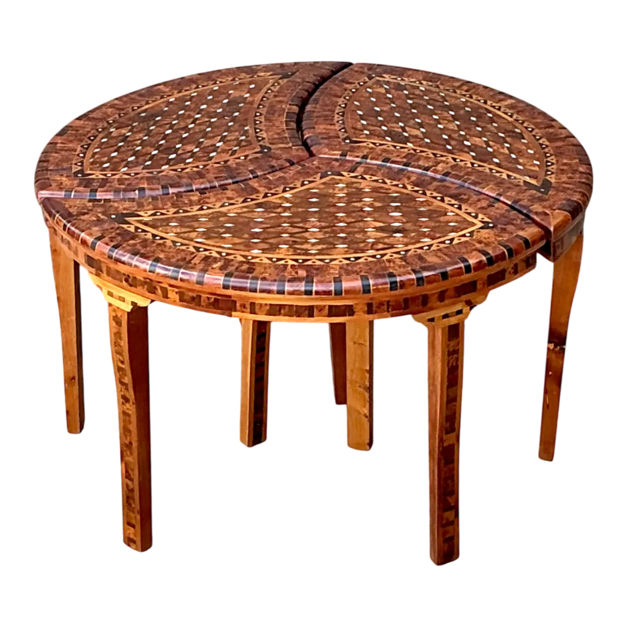 Vintage Geometric Inlaid Wood Coffee Table