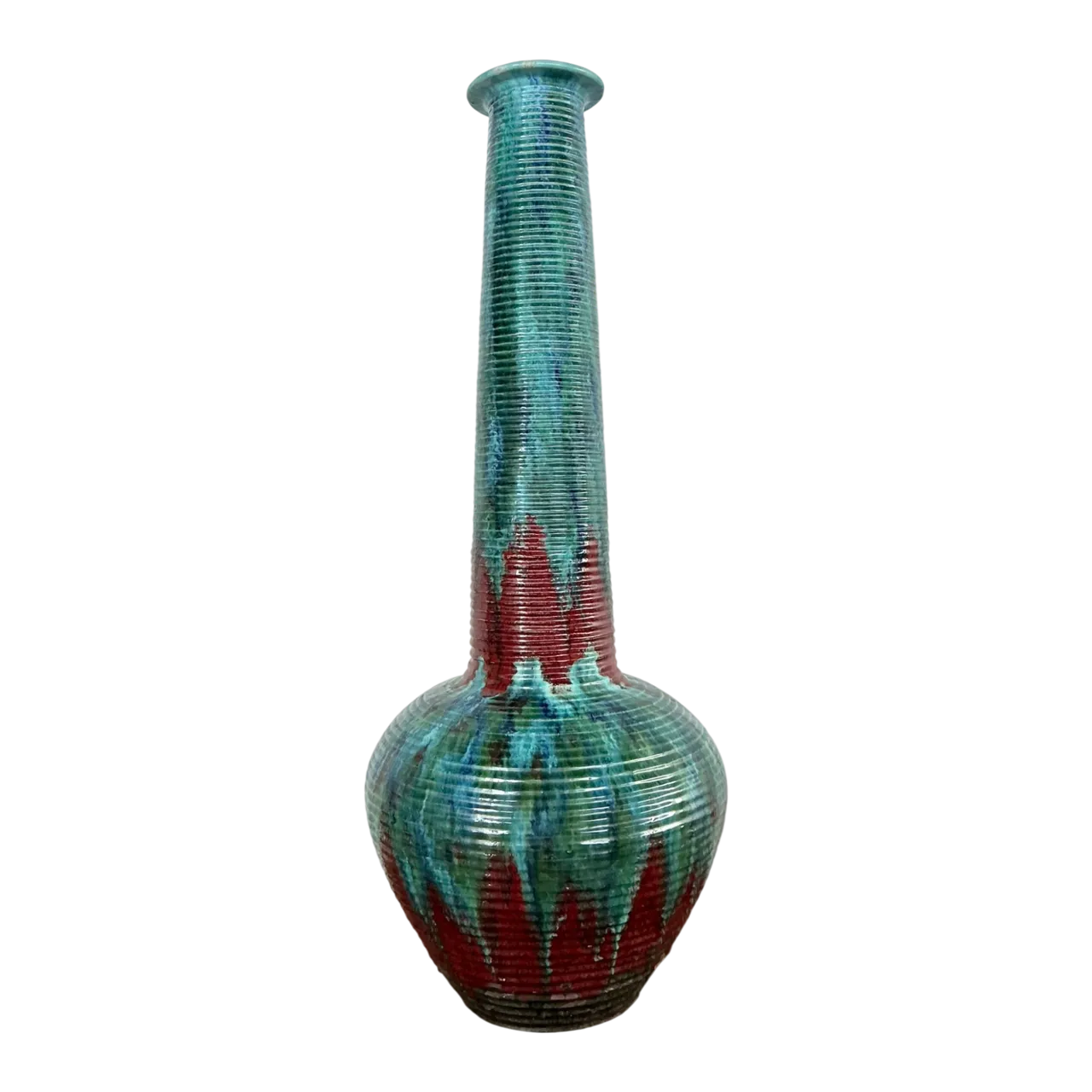 Vintage Tall Ceramic Glazed Ribbed Vase