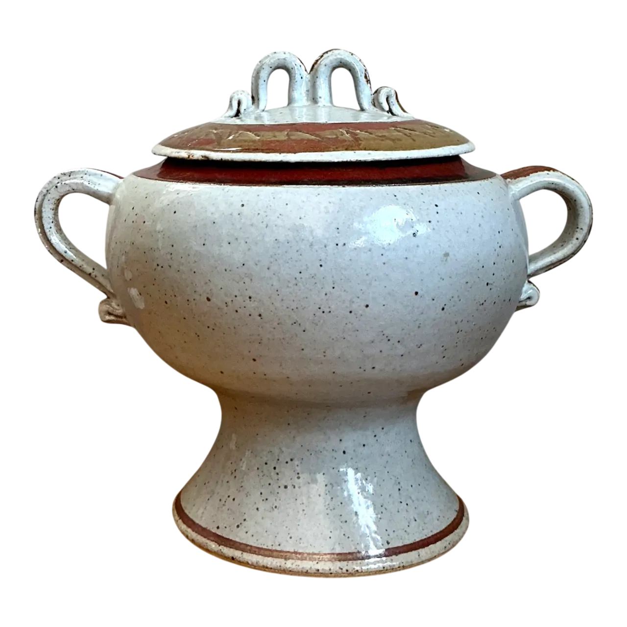 Vintage Speckled Ceramic Footed Tureen