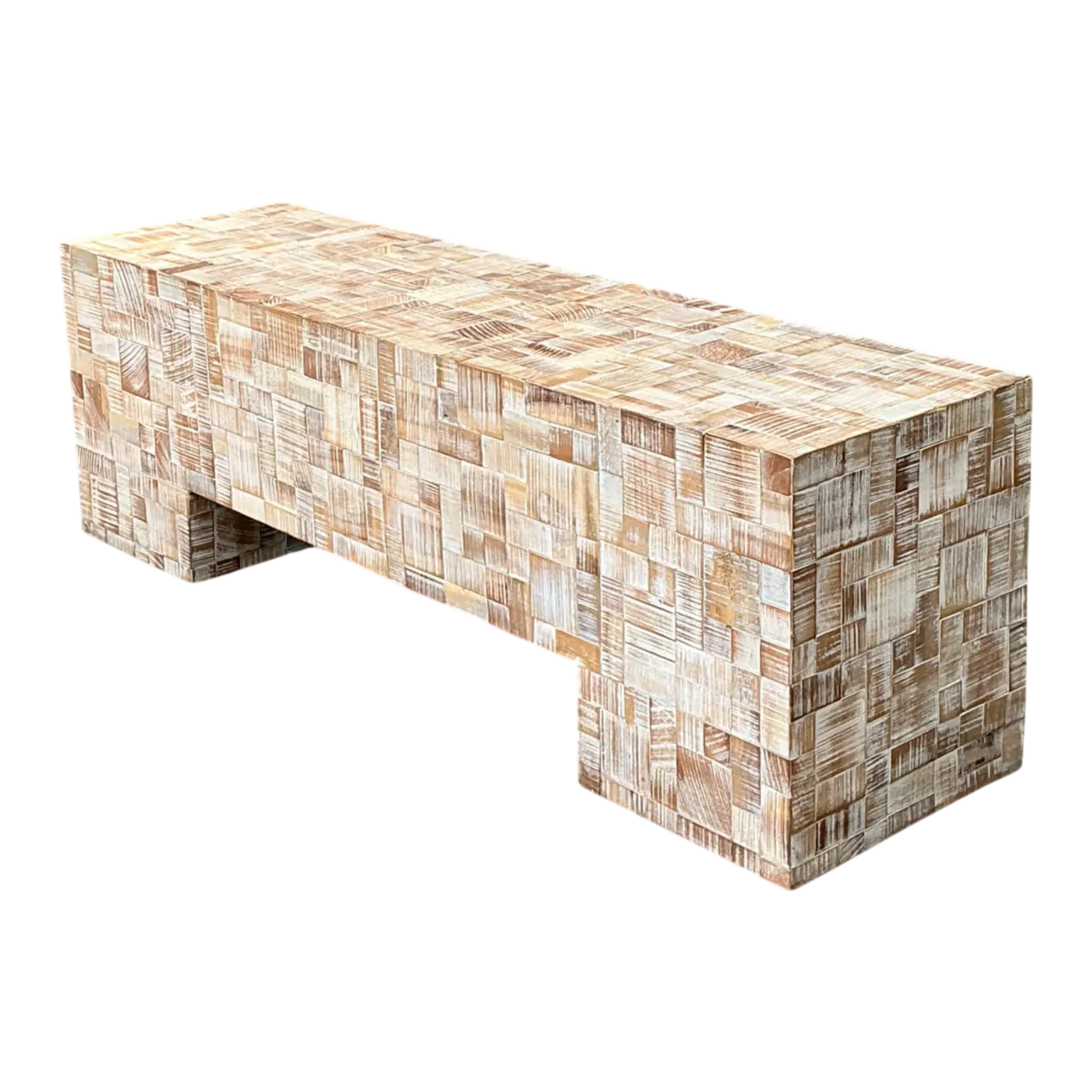 Vintage Geometric Patterned Wood Bench