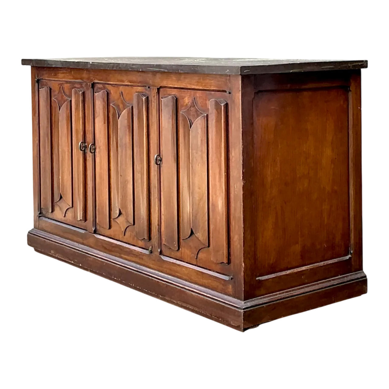Vintage Carved Walnut Credenza with Slate Top