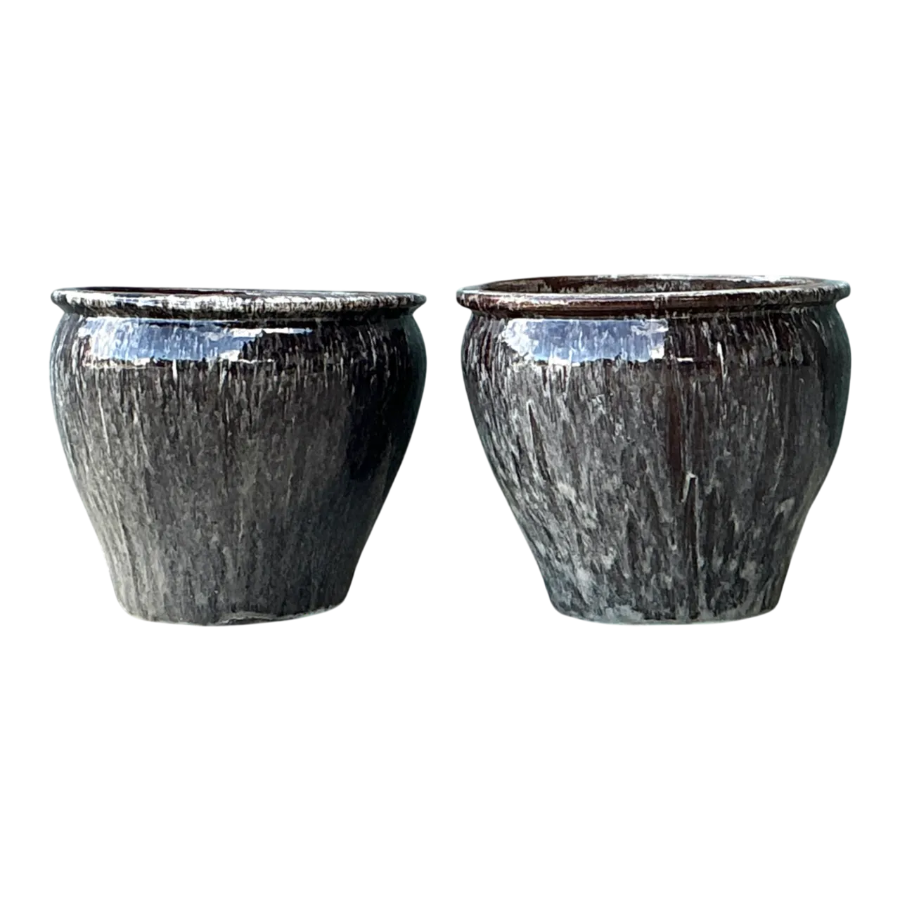 Vintage Glazed Ceramic Planters - Pair