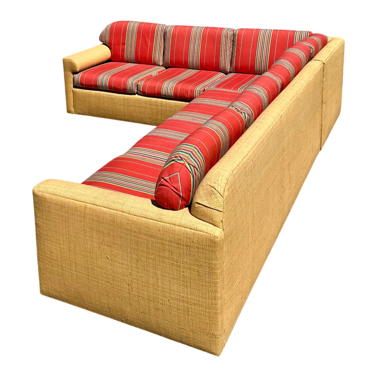 Vintage Fabric and Seagrass Sectional Sofa