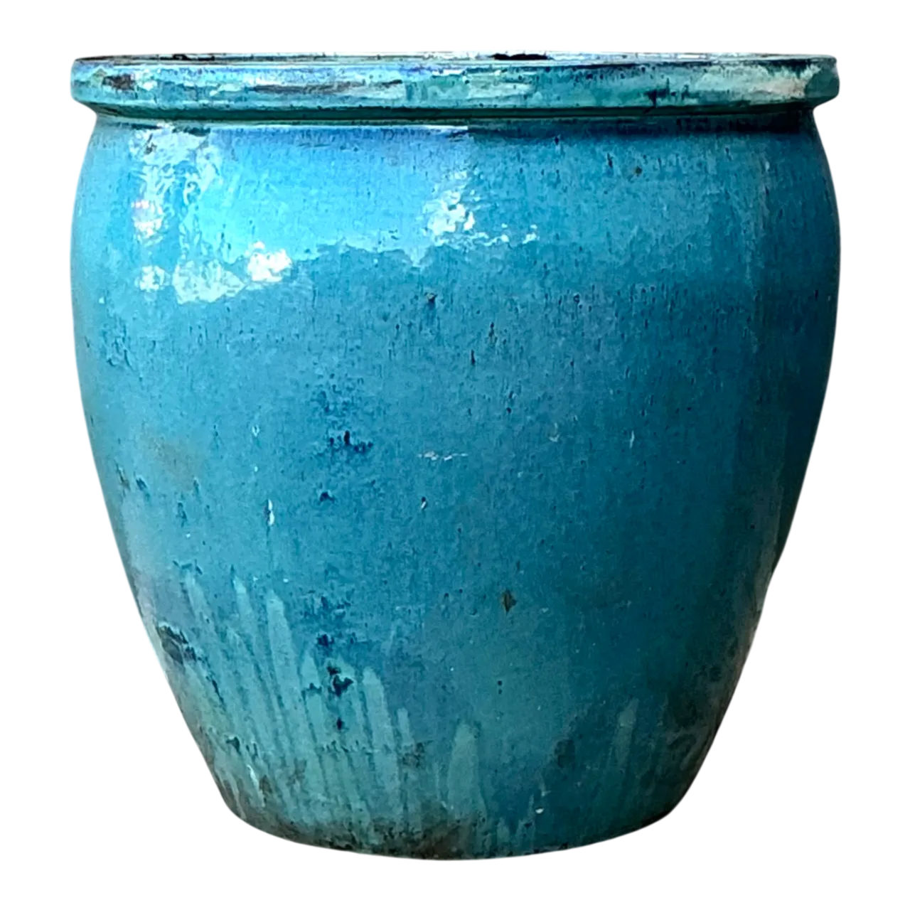 Vintage Blue Glazed Ceramic Planter