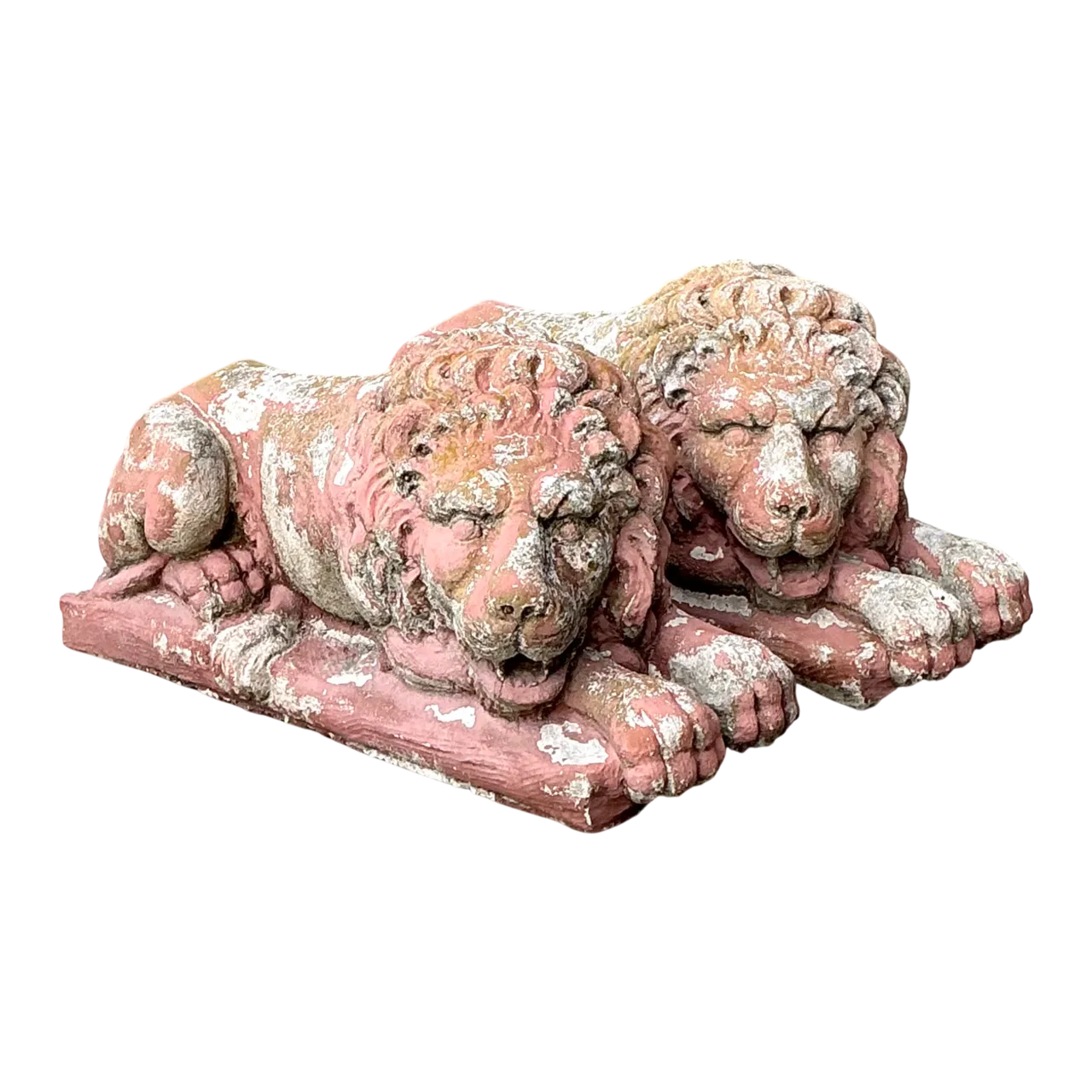 Vintage Cast Cement Garden Lion Figures - Pair