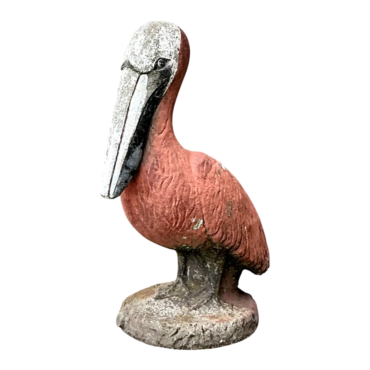 Vintage Painted Cement Pelican Sculpture