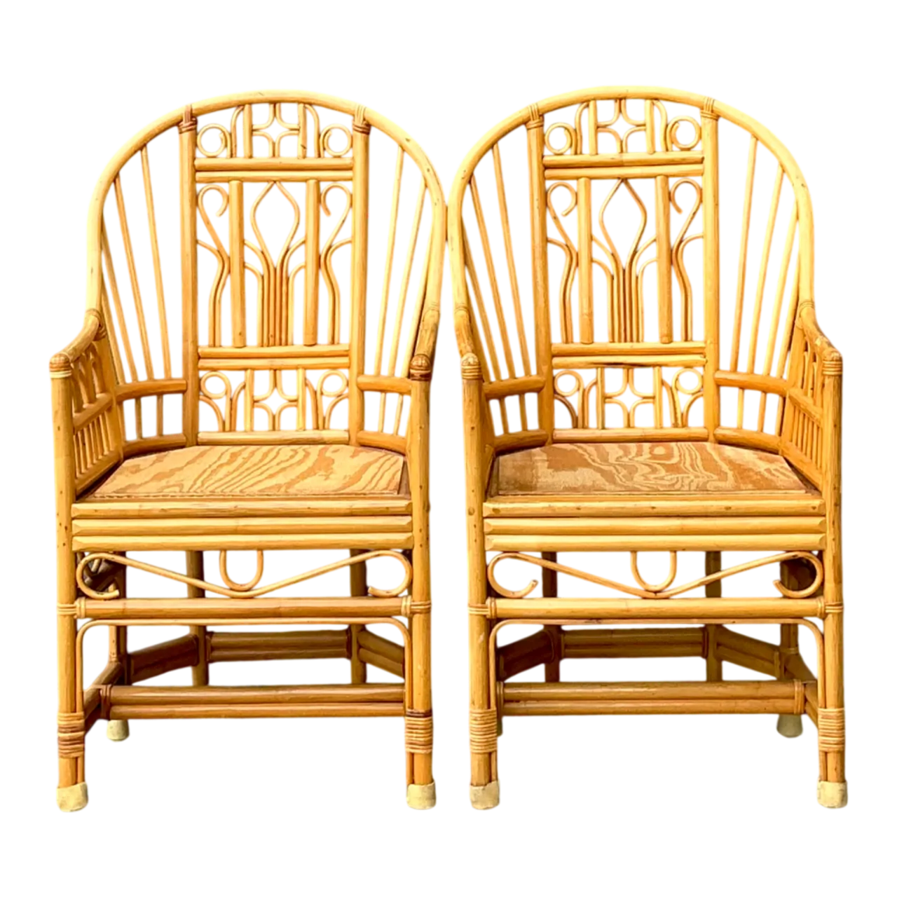 Vintage Rattan Brighton Pavillion High Back Rattan Chairs - A Pair