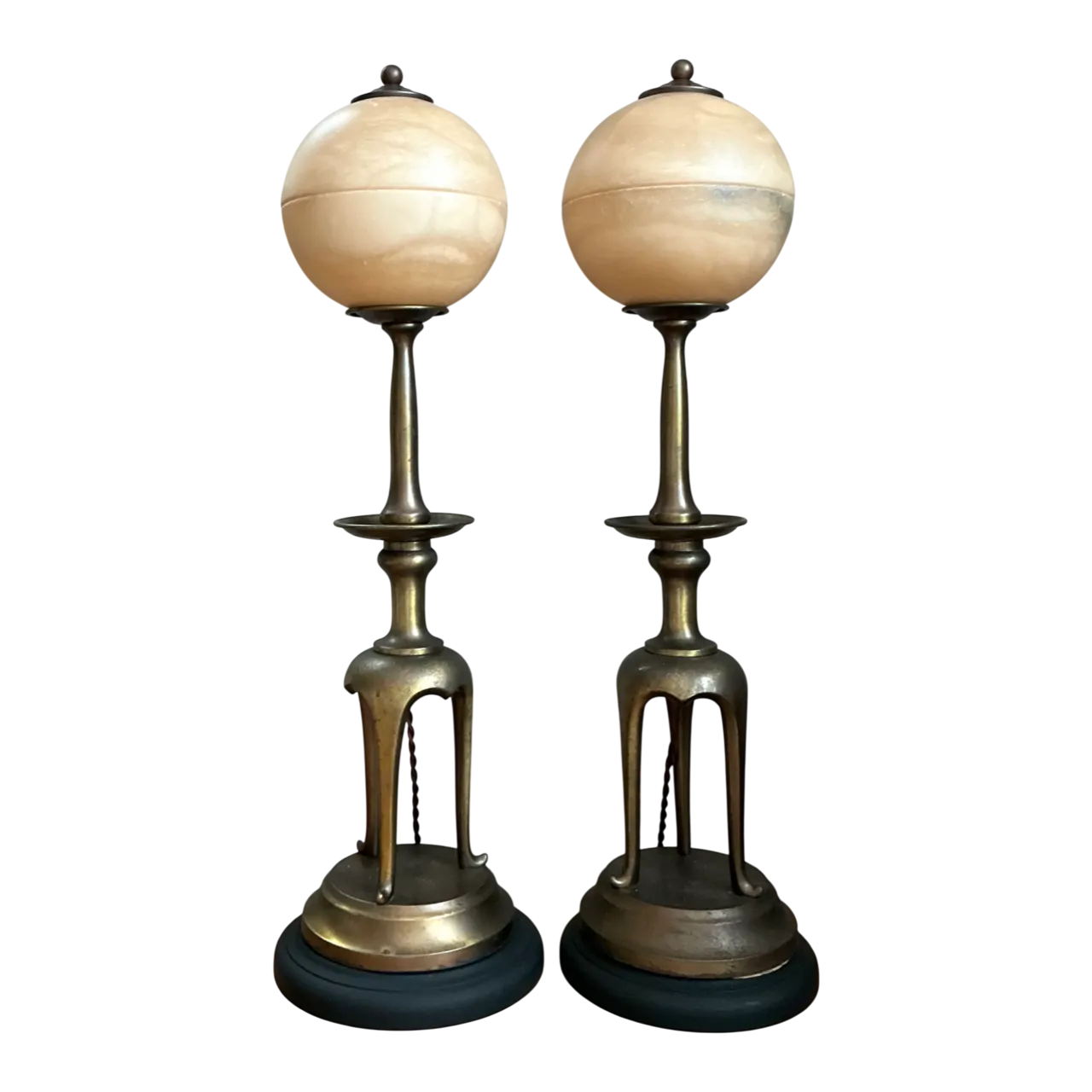 Vintage Brass and Alabaster Table Lamps - Pair