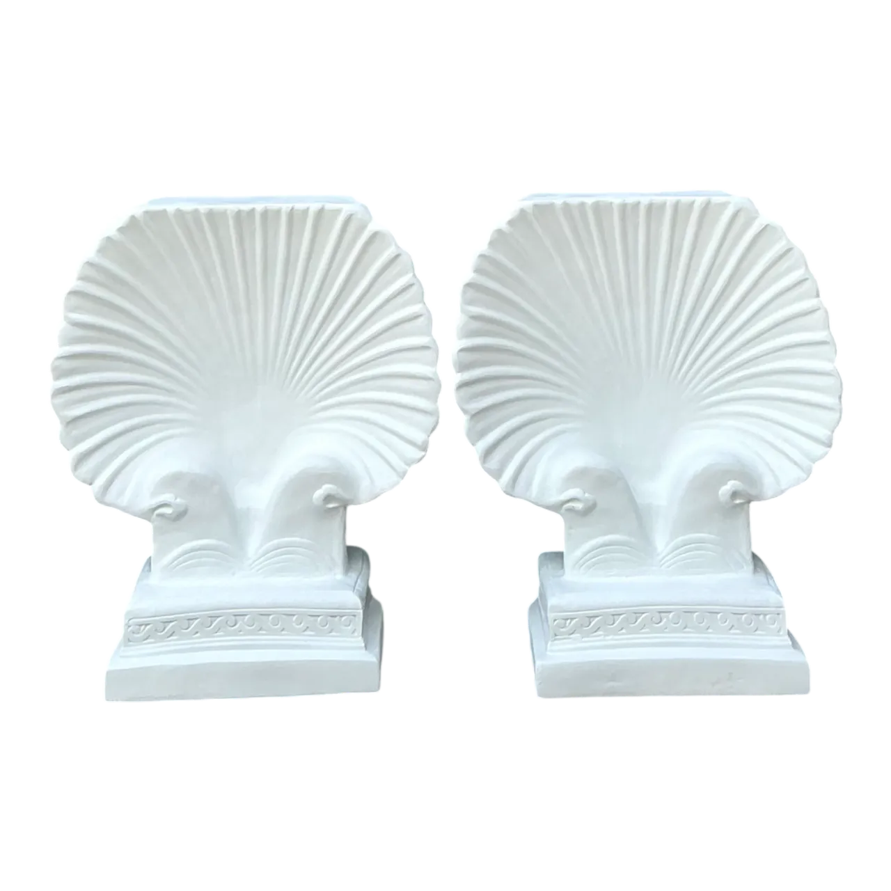 Vintage Cast Fiber Concrete Clam Shall Table Pedestals - Set Of 2