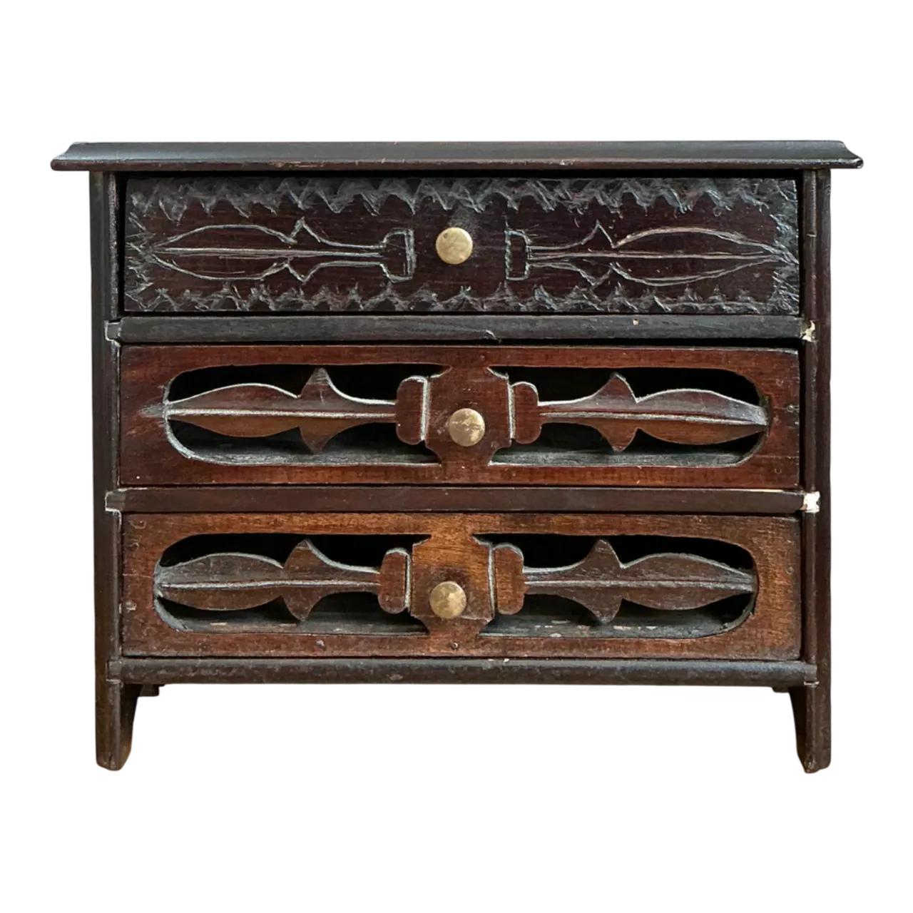 Vintage Carved Wood Miniature Chest