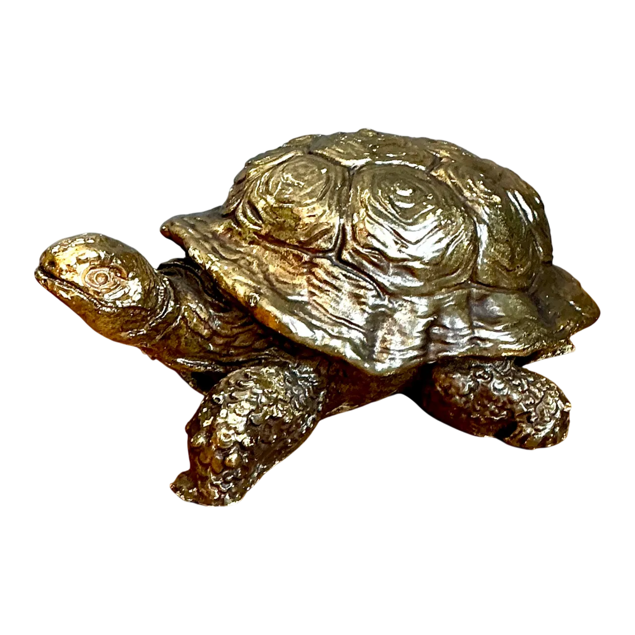 Vintage Gold Painted Wood Turtle Figure
