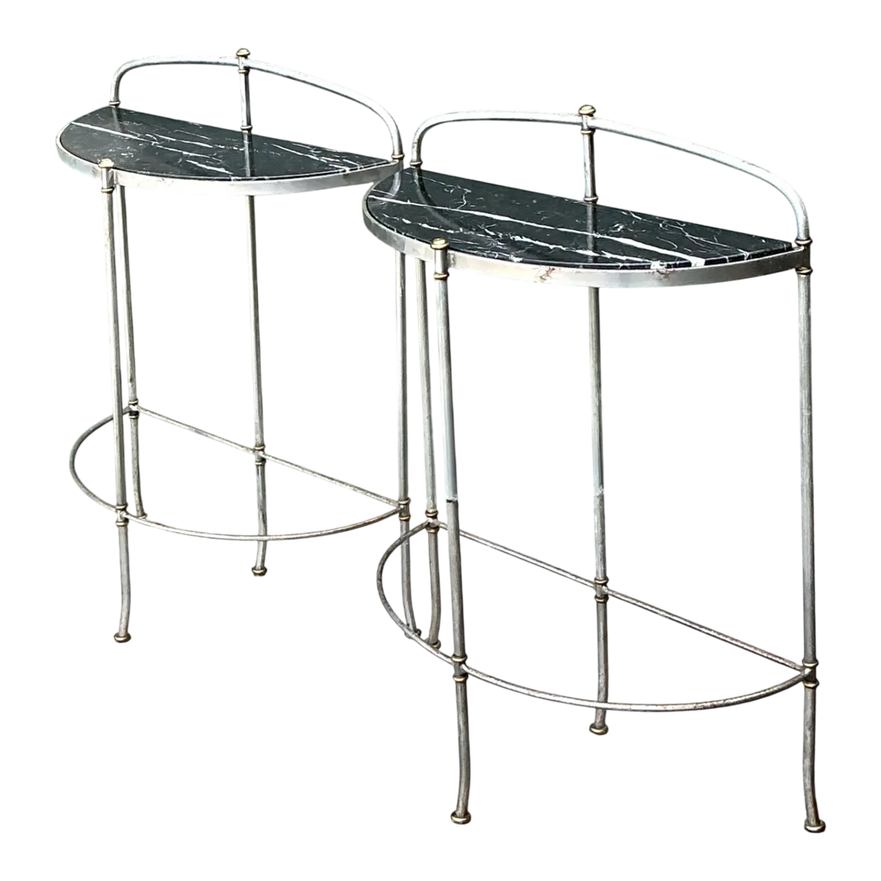 Vintage Demi-Lune Marble Top Tables - Set of 2