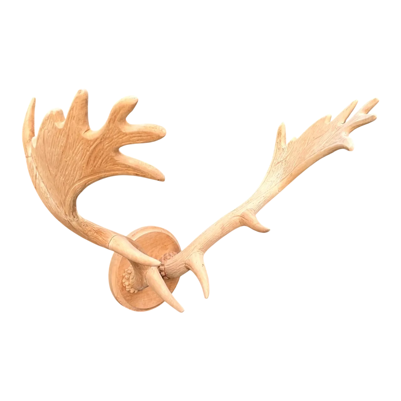 Vintage Carved Wood Antler Wall Mount