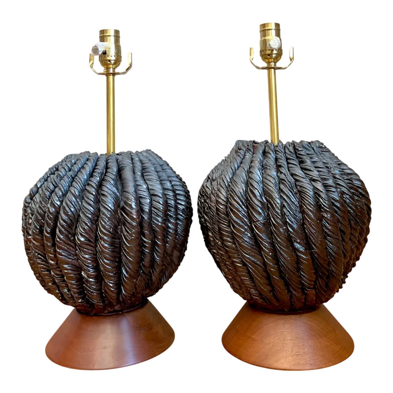 Vintage Custom Kass O’Brien Slab Built Ceramic Lamps - A Pair