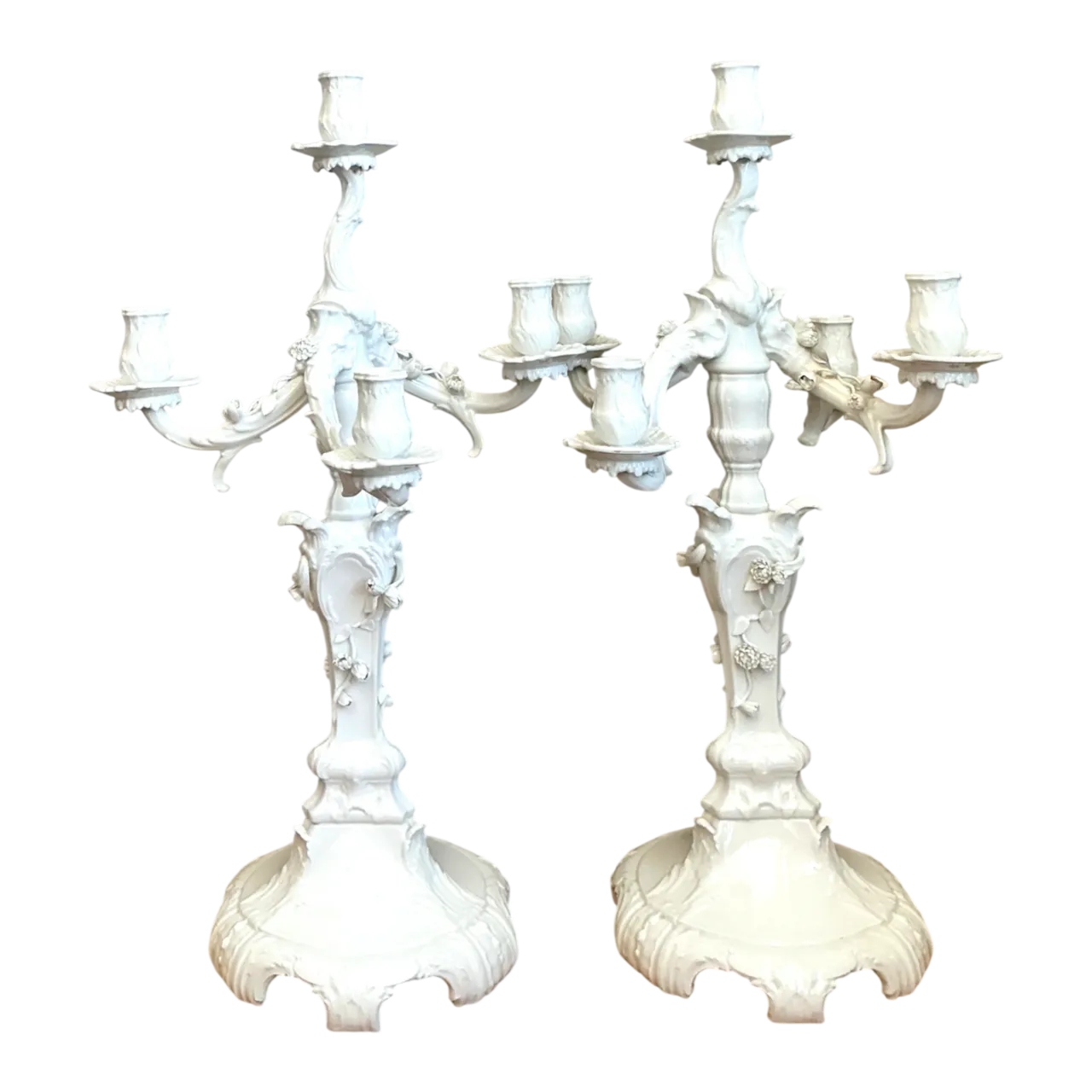 Vintage KPM Berlin Blanc De Chine White Porcelain Candelabras - Pair