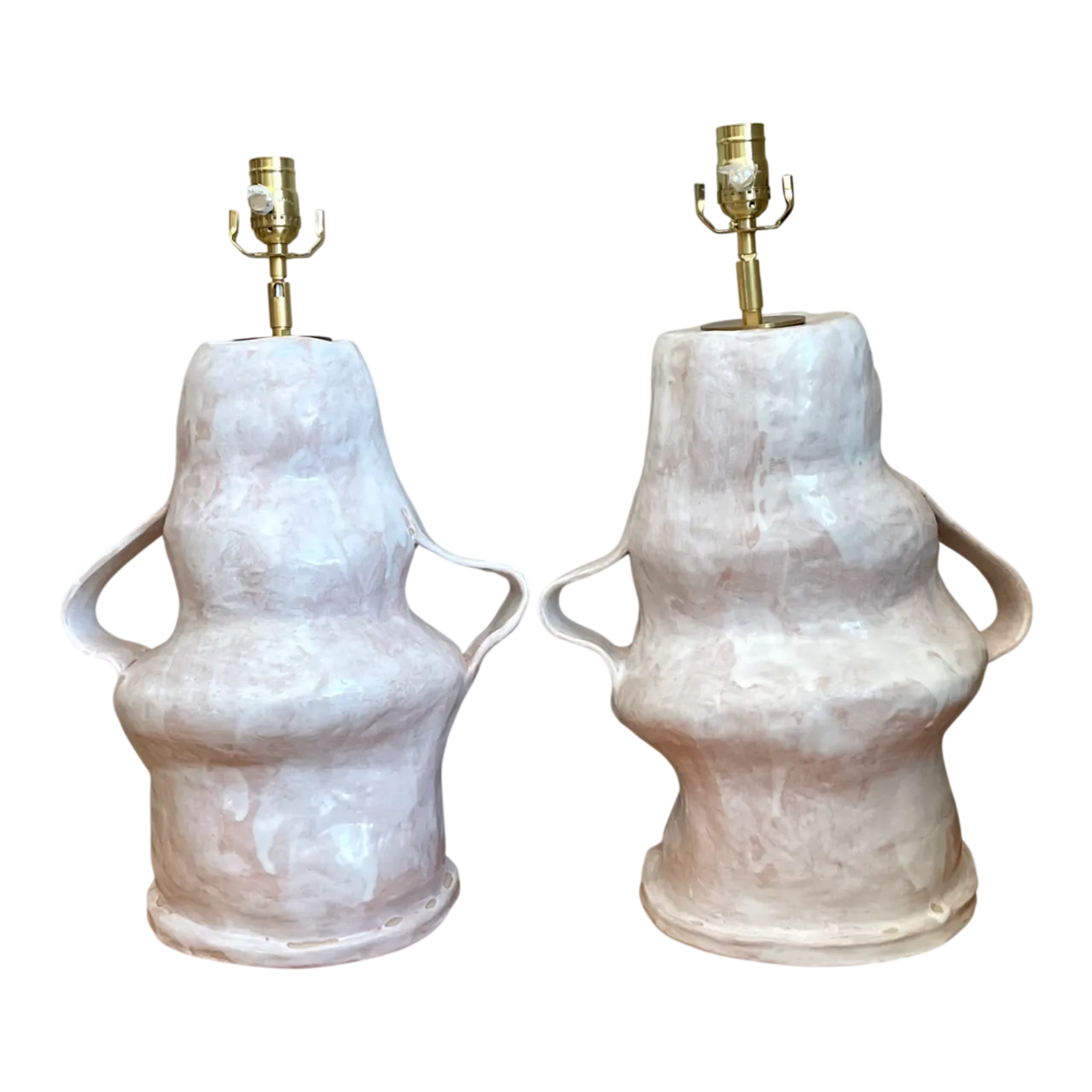 Vintage Biomorphic Slab Built Ceramic Lamps - A Pair
