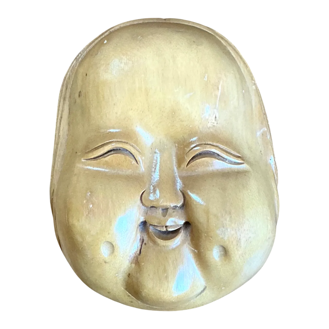 Vintage Carved Wood Smiling Face Box