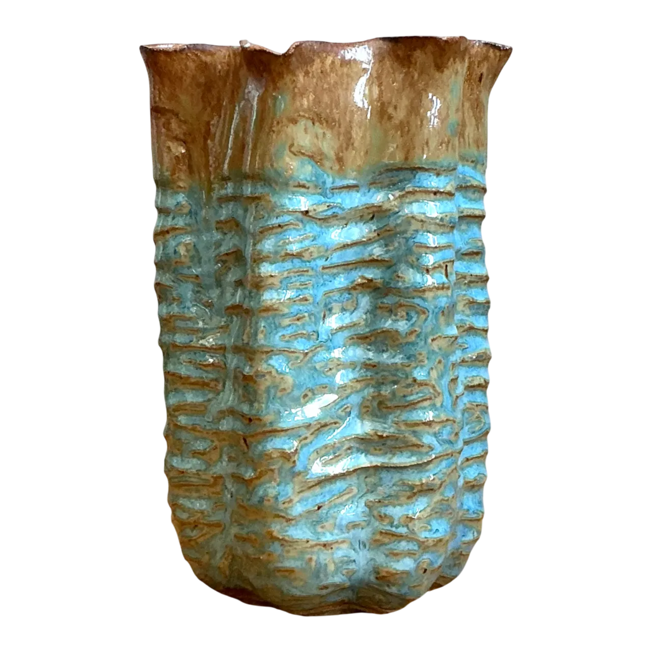 Vintage Textured Blue Ceramic Vase