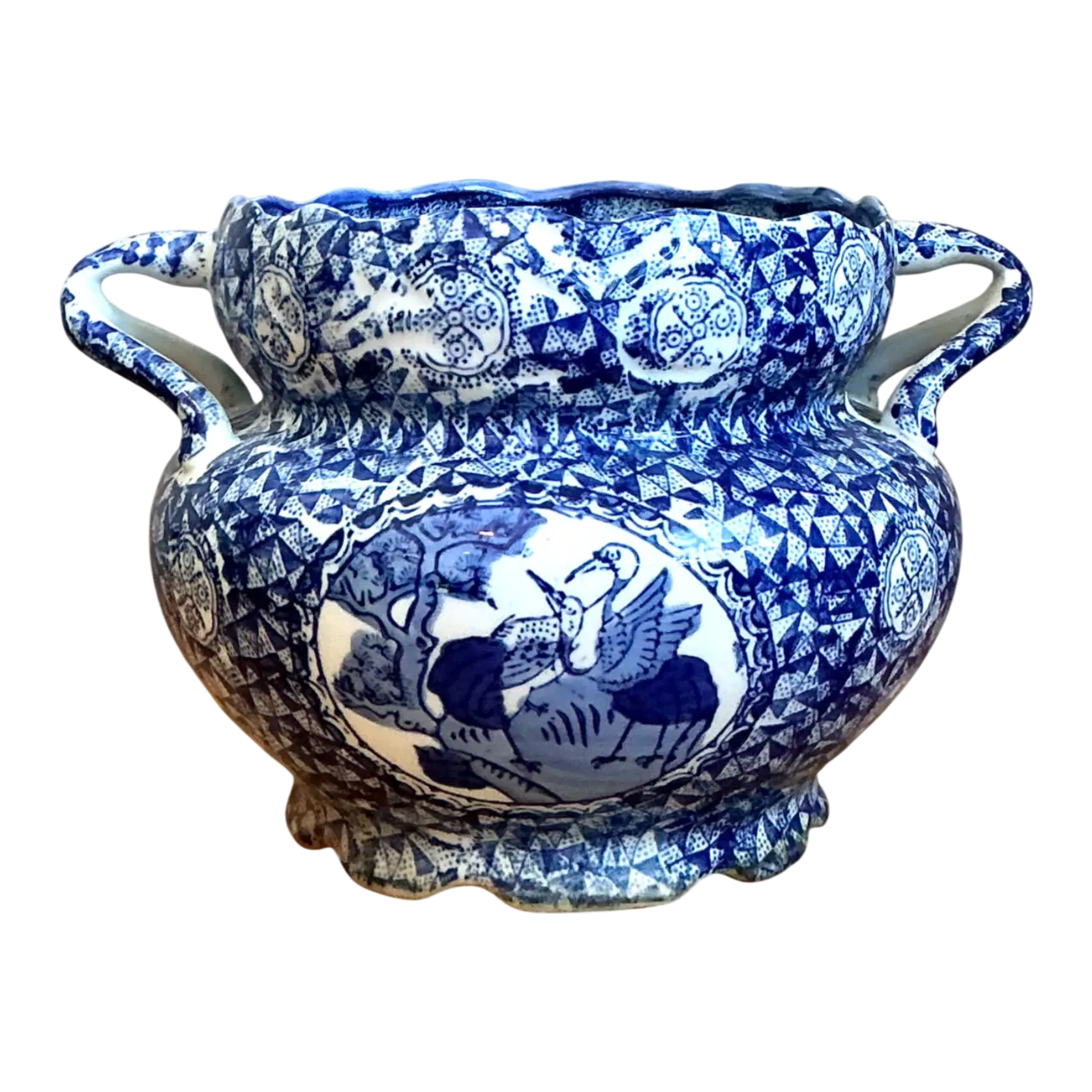 Vintage Blue and White Ceramic Jardiniere