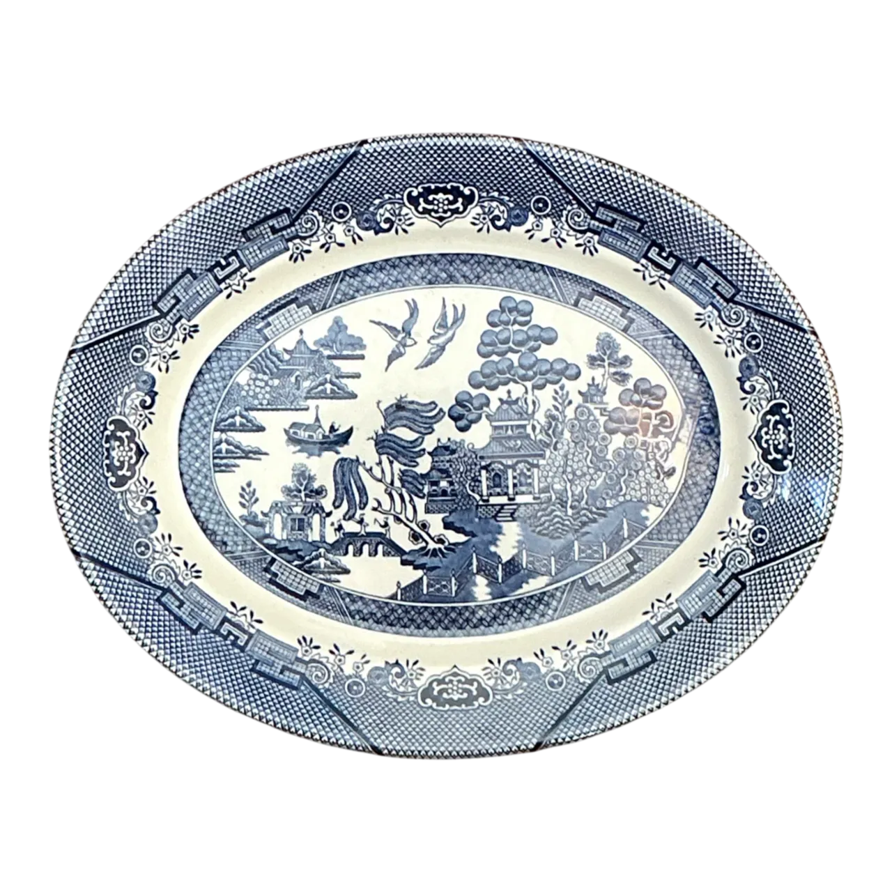 Vintage Chinese Blue Willow Ceramic Platter